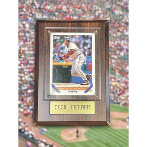 1993 Topps Cecil Fielder Detroit Tigers #80 Baseball Card Wood Plaque
